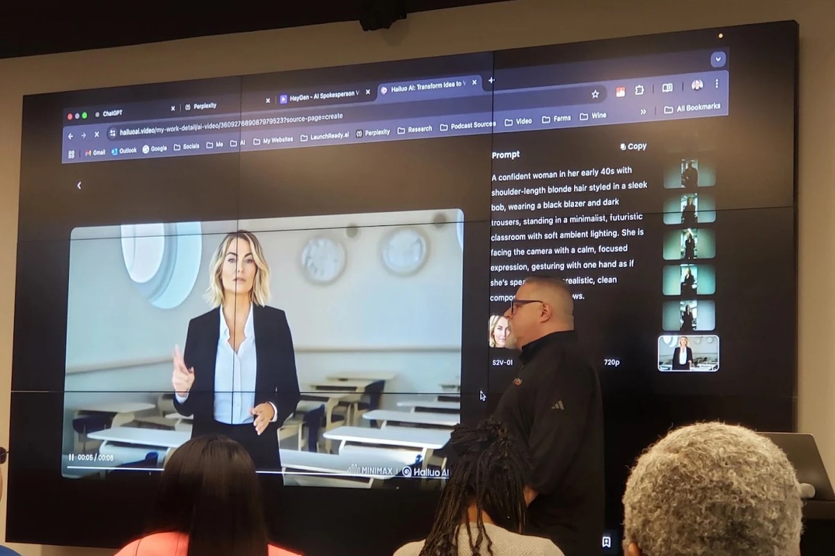 Harrison teaching a live session at the big screen
