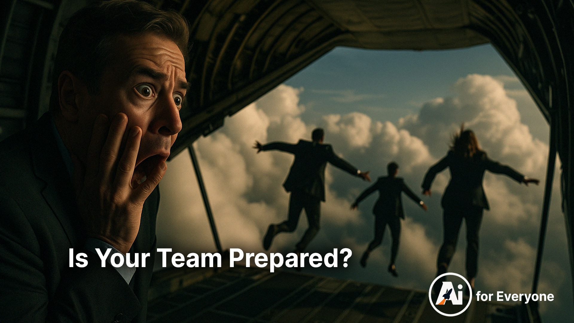 Business leader panics as unprepared team skydives without parachutes
