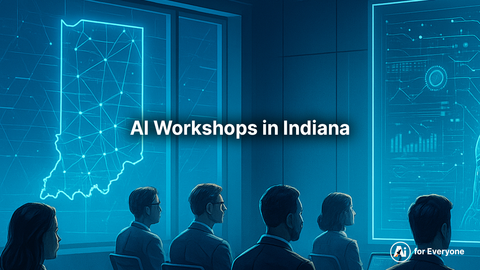 AI workshops in Indiana taking place in a futuristic classroom setting